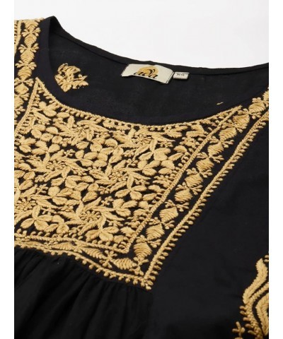 Indian Hand Embroidered Chikankari Women's Ethnic Cotton Top Tunic Shirt Kurti A911173 Black/Fawn $32.23 Tops