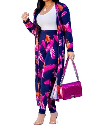 Womens 2 Piece Outfits Floral Print Open Front Cardigan and Pants Set (8 Color, S-4XL) Two-piece Set Purple Leaf $15.64 Others