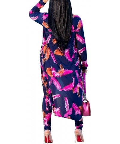 Womens 2 Piece Outfits Floral Print Open Front Cardigan and Pants Set (8 Color, S-4XL) Two-piece Set Purple Leaf $15.64 Others