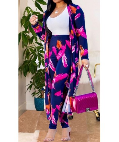 Womens 2 Piece Outfits Floral Print Open Front Cardigan and Pants Set (8 Color, S-4XL) Two-piece Set Purple Leaf $15.64 Others