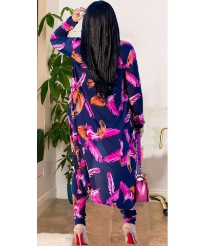 Womens 2 Piece Outfits Floral Print Open Front Cardigan and Pants Set (8 Color, S-4XL) Two-piece Set Purple Leaf $15.64 Others