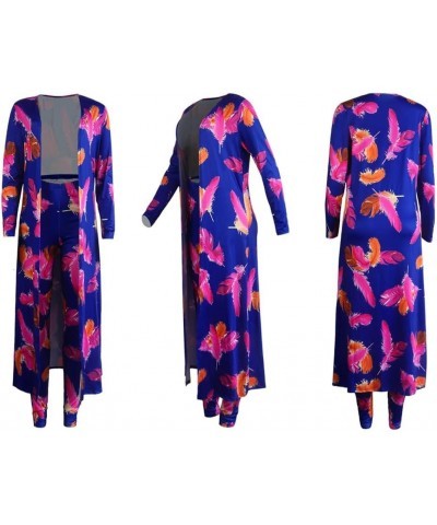 Womens 2 Piece Outfits Floral Print Open Front Cardigan and Pants Set (8 Color, S-4XL) Two-piece Set Purple Leaf $15.64 Others