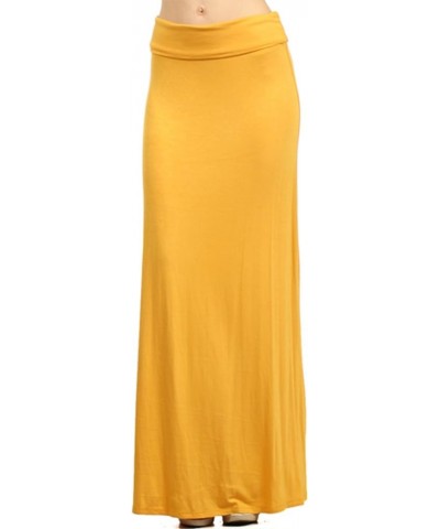 Women's Stylish Spandex Comfy Fold-Over Flare Long Maxi Skirt Made in USA Hsk00005 Mustard $10.91 Skirts