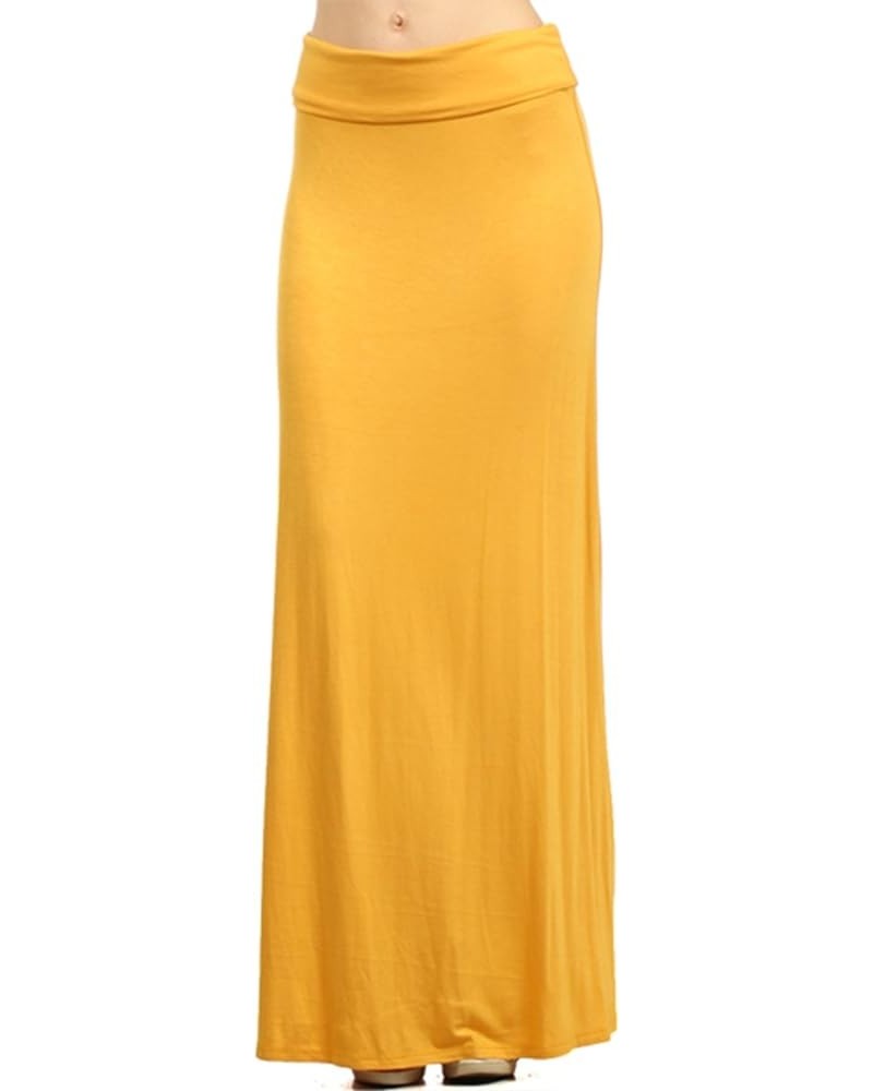 Women's Stylish Spandex Comfy Fold-Over Flare Long Maxi Skirt Made in USA Hsk00005 Mustard $10.91 Skirts