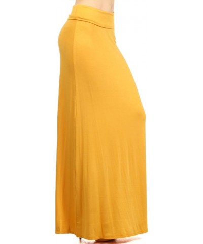 Women's Stylish Spandex Comfy Fold-Over Flare Long Maxi Skirt Made in USA Hsk00005 Mustard $10.91 Skirts