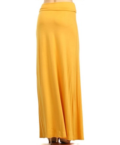 Women's Stylish Spandex Comfy Fold-Over Flare Long Maxi Skirt Made in USA Hsk00005 Mustard $10.91 Skirts