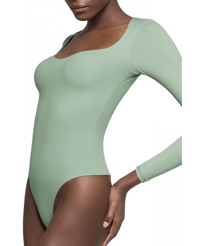 Women's Sweetheart Neck Long Sleeve Bodysuit Slimming Body Suit Going Out Tops Smoke Cloud Pro Collection Sage $16.32 Bodysuits