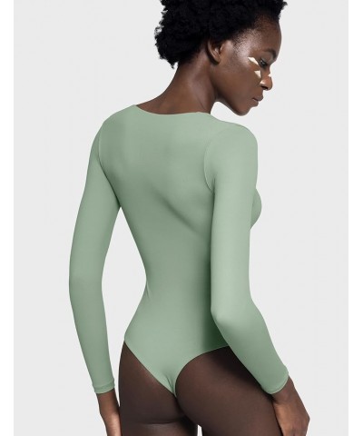 Women's Sweetheart Neck Long Sleeve Bodysuit Slimming Body Suit Going Out Tops Smoke Cloud Pro Collection Sage $16.32 Bodysuits