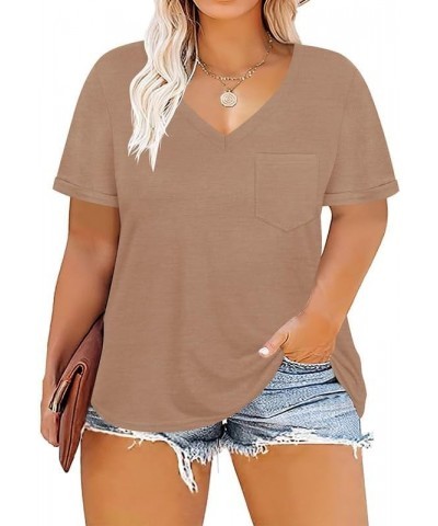 Plus Size Tops for Women Short Sleeve Shirts V Neck T Shirt Basic Casual Loose Tunics Summer Tees A88-khaki $11.60 T-Shirts