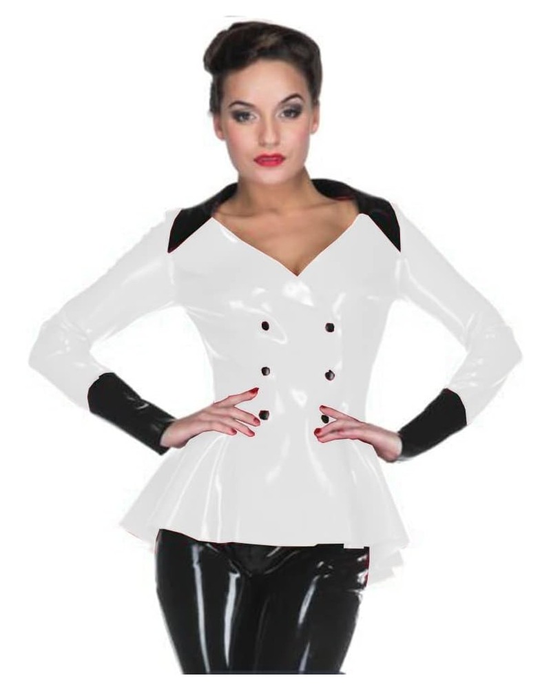 Women PVC Jacket Full Sleeve Turn-Down Collar Tops Office Blouses Shirt Ladies Double Breasted Button Up Coat Blazer Jacket W...