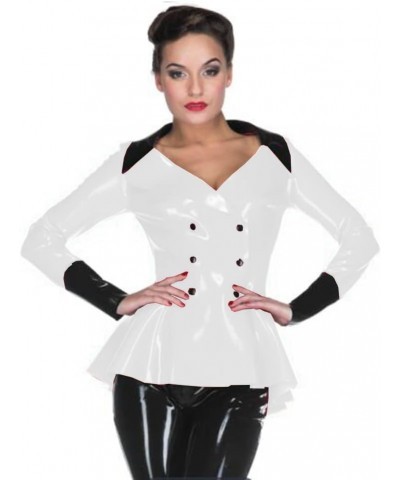 Women PVC Jacket Full Sleeve Turn-Down Collar Tops Office Blouses Shirt Ladies Double Breasted Button Up Coat Blazer Jacket W...