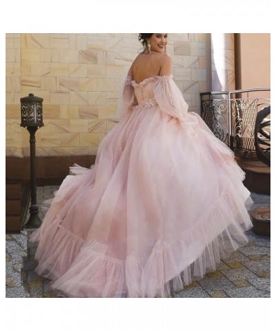 Tulle Off Shoulder Court Train Prom Dress Long Sweetheart Puff Sleeves Wedding Gown with Lace Up TPPD002 Charcoat Gray $45.15...