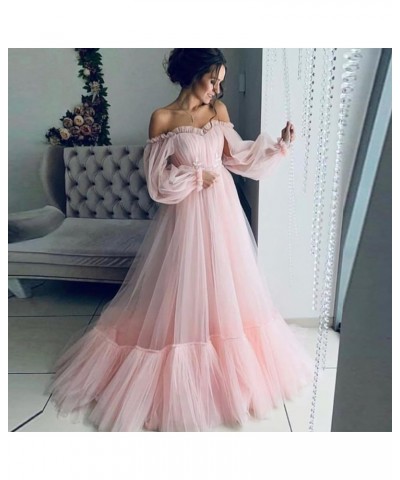 Tulle Off Shoulder Court Train Prom Dress Long Sweetheart Puff Sleeves Wedding Gown with Lace Up TPPD002 Charcoat Gray $45.15...