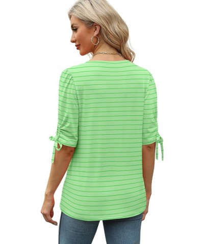 Womens Summer Tops V Neck T Shirts Tie Elbow Sleeve Tops Loose Casual Tshirts 07-green Stripe $12.25 T-Shirts