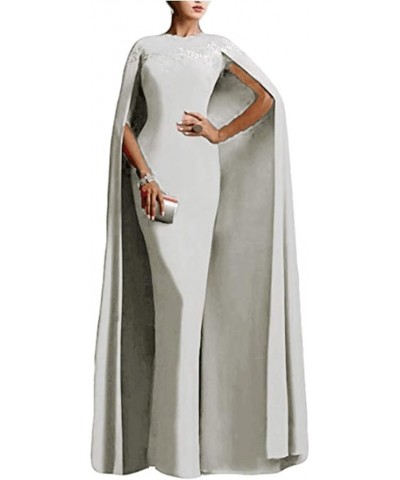 Women's Mother Of The Bride Party Prom Dress With Cape Neck Lace Silvery $33.49 Dresses