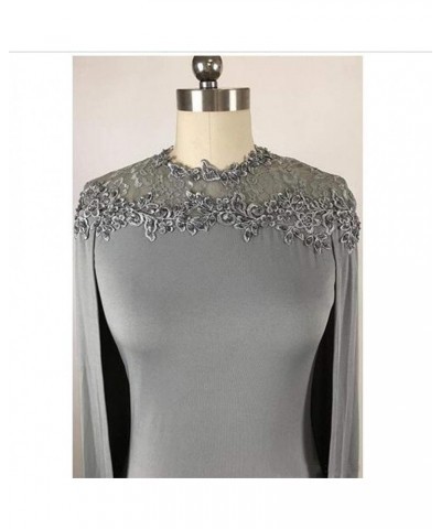 Women's Mother Of The Bride Party Prom Dress With Cape Neck Lace Silvery $33.49 Dresses