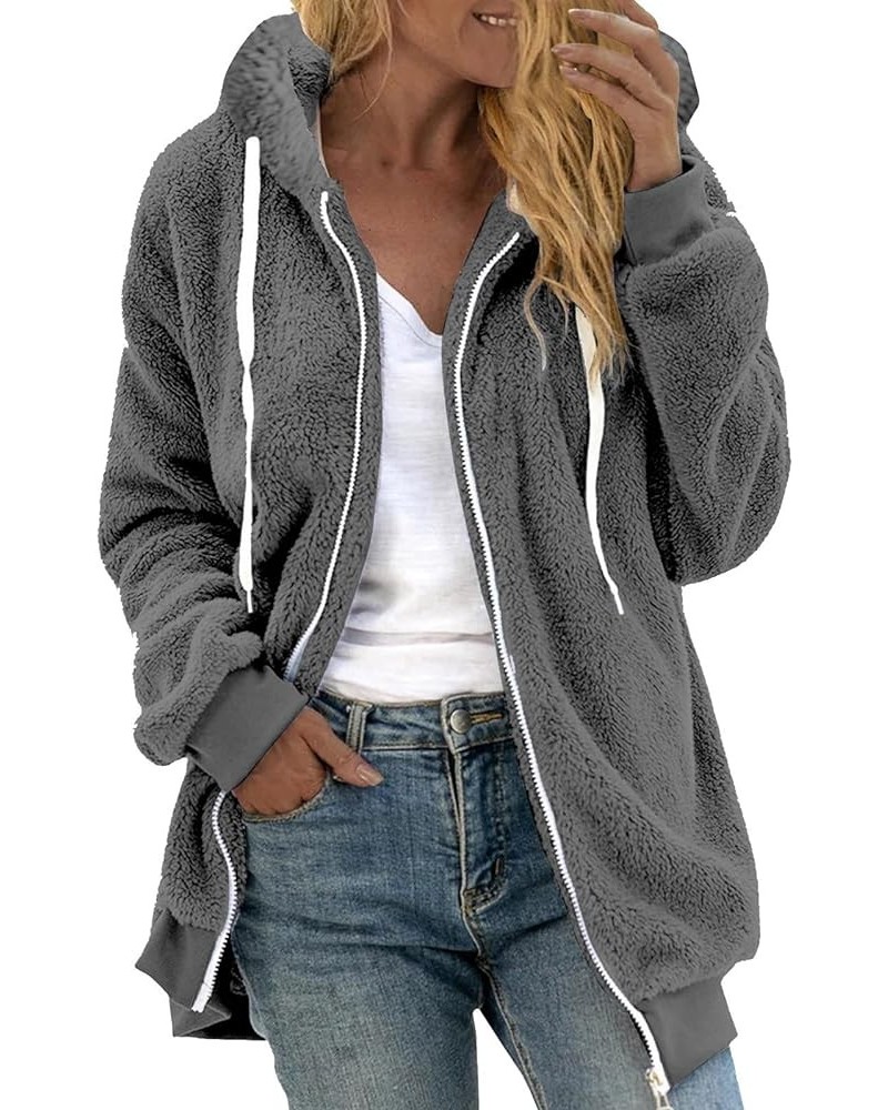 Womens Fuzzy Fleece Jacket Open Front Trendy 2023 Winter Long Sleeve Hooded Cardigan Jackets Sherpa Outerwear with Pockets Da...