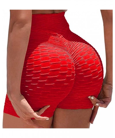 Women's High Waisted Workout Scrunch Bottom Shorts Pants Ruched Yoga Shorts Butt Lift Trousers 41 Red Shorts $10.59 Activewear