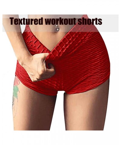 Women's High Waisted Workout Scrunch Bottom Shorts Pants Ruched Yoga Shorts Butt Lift Trousers 41 Red Shorts $10.59 Activewear