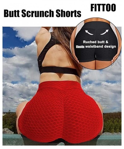 Women's High Waisted Workout Scrunch Bottom Shorts Pants Ruched Yoga Shorts Butt Lift Trousers 41 Red Shorts $10.59 Activewear