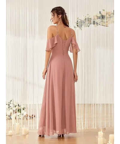 Off The Shoulder Chiffon Bridesmaid Dresses for Women with Slit A Line Formal Evening Party Dress with Pockets FBD001 Burgund...