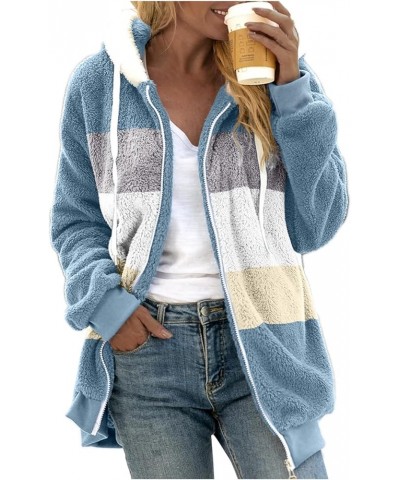 Women's Winter Fuzzy Fleece Jacket Color Block Zip Up Cardigan Coats Oversized Fluffy Sherpa Outerwear with Pockets 42-blue $...