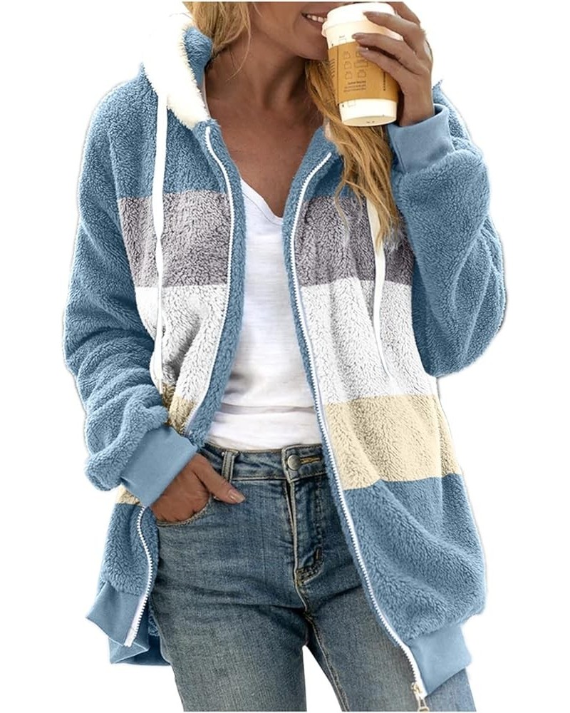 Women's Winter Fuzzy Fleece Jacket Color Block Zip Up Cardigan Coats Oversized Fluffy Sherpa Outerwear with Pockets 42-blue $...