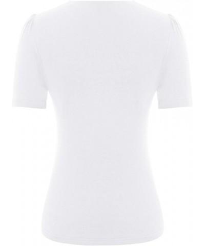 Women’s Hollowed-Out Tops 1950s Retro Vintage Short Sleeve Cotton Blouse White $17.70 Tops