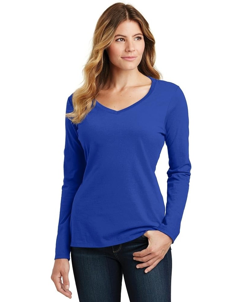 Ladies V-Neck Long Sleeve Lightweight Cotton T-Shirts Sizes XS-4XL Royal 100% Cotton $17.69 Activewear