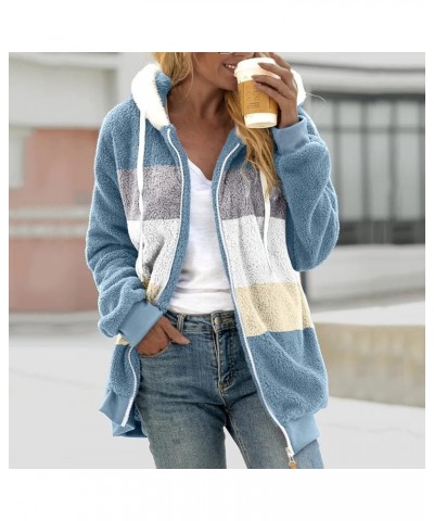 Women's Winter Fuzzy Fleece Jacket Color Block Zip Up Cardigan Coats Oversized Fluffy Sherpa Outerwear with Pockets 42-blue $...