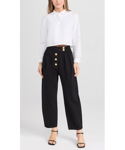 Women's Cropped Denim Trousers Black $48.47 Jeans