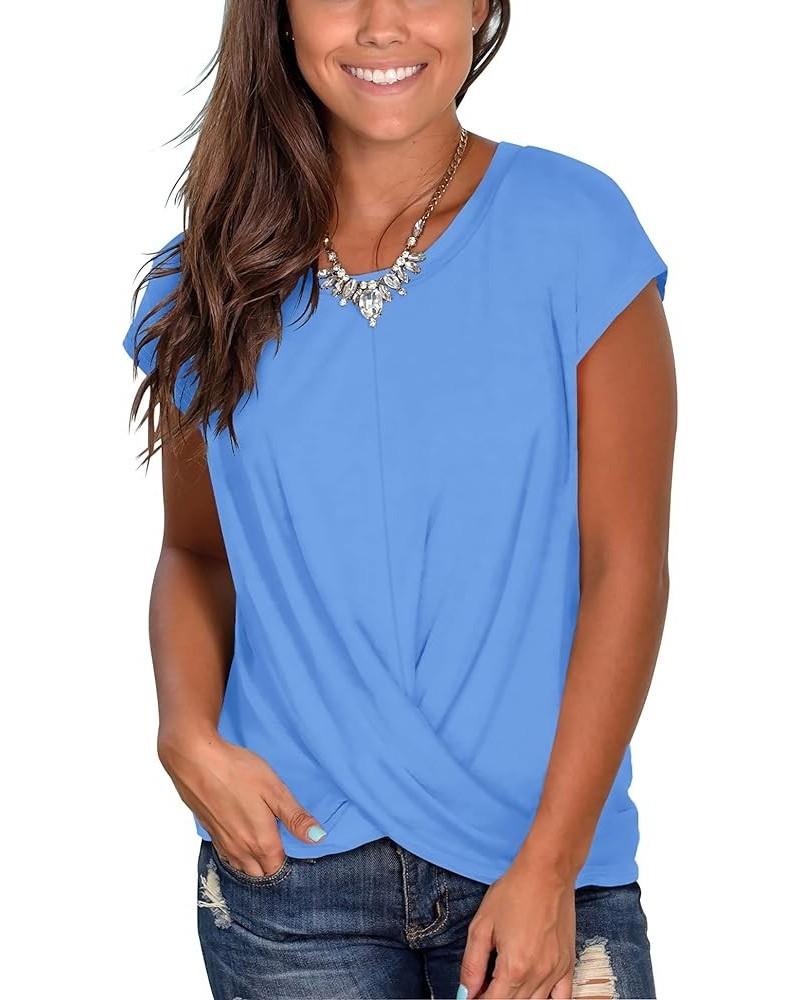 Women's Short Sleeve Round Neck T Shirt Front Twist Tunic Tops Casual Loose Fitted 05d-blue $10.75 T-Shirts