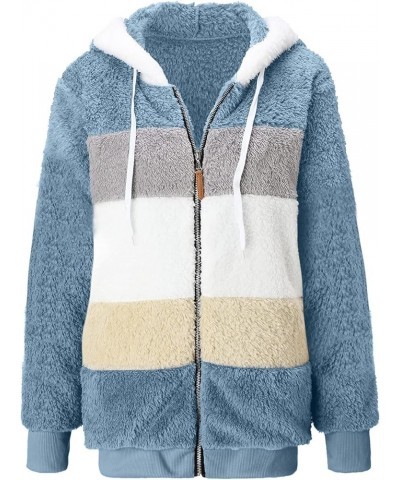 Women's Winter Fuzzy Fleece Jacket Color Block Zip Up Cardigan Coats Oversized Fluffy Sherpa Outerwear with Pockets 42-blue $...