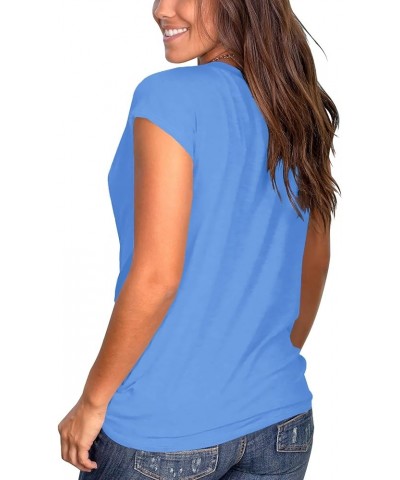 Women's Short Sleeve Round Neck T Shirt Front Twist Tunic Tops Casual Loose Fitted 05d-blue $10.75 T-Shirts