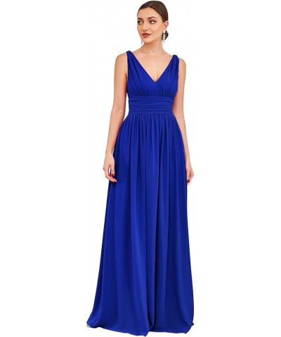 Womens Bridesmaid Dress V-Neck Sleeveless A Line Chiffon Floor Length Formal Dress 09016 Sapphire Blue $39.20 Dresses