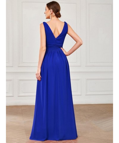 Womens Bridesmaid Dress V-Neck Sleeveless A Line Chiffon Floor Length Formal Dress 09016 Sapphire Blue $39.20 Dresses