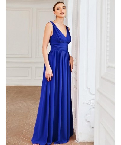 Womens Bridesmaid Dress V-Neck Sleeveless A Line Chiffon Floor Length Formal Dress 09016 Sapphire Blue $39.20 Dresses