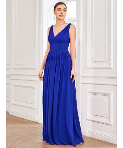 Womens Bridesmaid Dress V-Neck Sleeveless A Line Chiffon Floor Length Formal Dress 09016 Sapphire Blue $39.20 Dresses