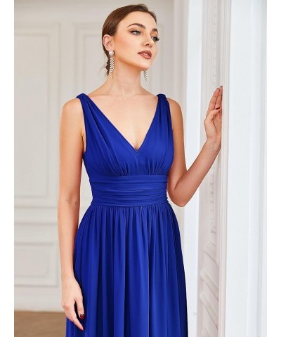 Womens Bridesmaid Dress V-Neck Sleeveless A Line Chiffon Floor Length Formal Dress 09016 Sapphire Blue $39.20 Dresses