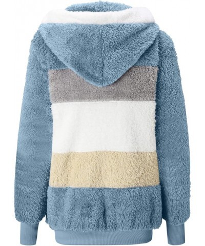 Women's Winter Fuzzy Fleece Jacket Color Block Zip Up Cardigan Coats Oversized Fluffy Sherpa Outerwear with Pockets 42-blue $...