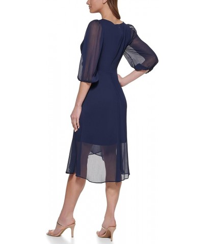 Women's Chiffon 3/4 Sleeve Faux Wrap Dress Midnight Nvy $46.52 Dresses