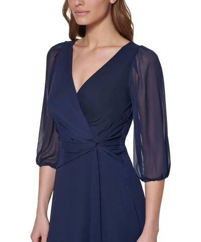 Women's Chiffon 3/4 Sleeve Faux Wrap Dress Midnight Nvy $46.52 Dresses