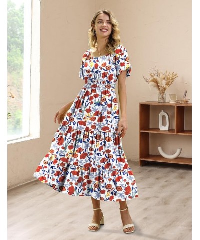 Women's 2023 Summer Casual Floral Dress Square Neck Puff Short Sleeve Cinched Waist Maxi Dress with Pockets E11 Floral 410 $2...