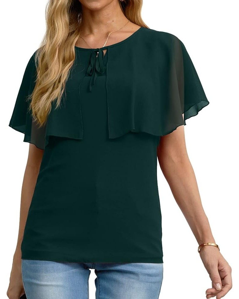 Womens 2023 Summer Cape Chiffon Flowy Shirt Casual Loose Round Neck Double Layer Elegant Blouses 06-dark Green $10.59 Blouses