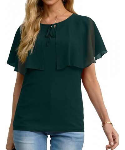 Womens 2023 Summer Cape Chiffon Flowy Shirt Casual Loose Round Neck Double Layer Elegant Blouses 06-dark Green $10.59 Blouses