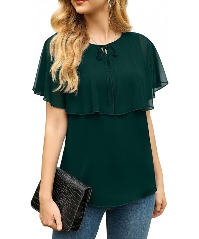 Womens 2023 Summer Cape Chiffon Flowy Shirt Casual Loose Round Neck Double Layer Elegant Blouses 06-dark Green $10.59 Blouses