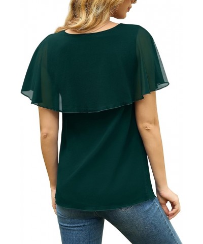 Womens 2023 Summer Cape Chiffon Flowy Shirt Casual Loose Round Neck Double Layer Elegant Blouses 06-dark Green $10.59 Blouses