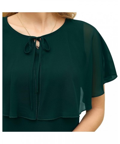 Womens 2023 Summer Cape Chiffon Flowy Shirt Casual Loose Round Neck Double Layer Elegant Blouses 06-dark Green $10.59 Blouses