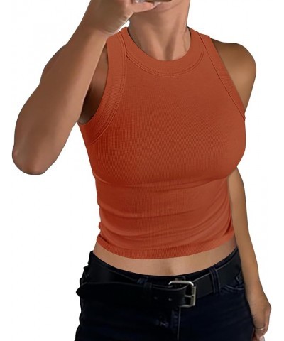 Womens High Neck Racerback Ribbed Crop Top Sleeveless Fitted Basic Cotton Cropped Tank Top Layers Orange $12.50 Tanks