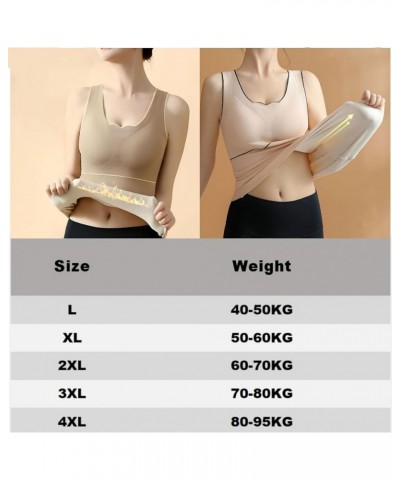 Thin Seamless Fleece Underwear Vest,Women's Cotton Thermal Fleece Lined Tank Tops Warm Base Layer Vest with Chest Pad Khaki+c...